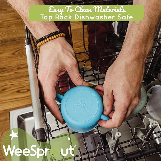 WeeSprout Snack Containers, Food Grade Silicone Snack Cups, Spill-Proof Tops For Toddlers and Babies, Premium Hard Plastic Travel Lids, Dishwasher Safe Toddler and Baby Cups,