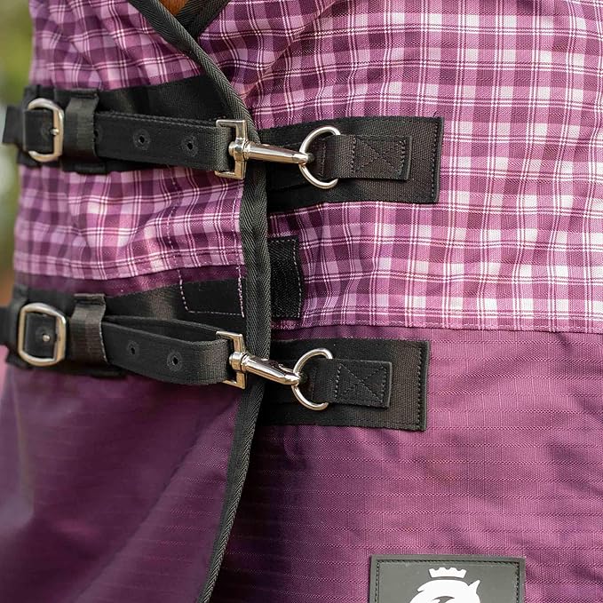 Equinavia Norse Lightweight 100g Fill Horse Rain Blanket | Waterproof Turnout Sheet - Black - 66 in - Plum Wine/Orchid Haze - 66 in