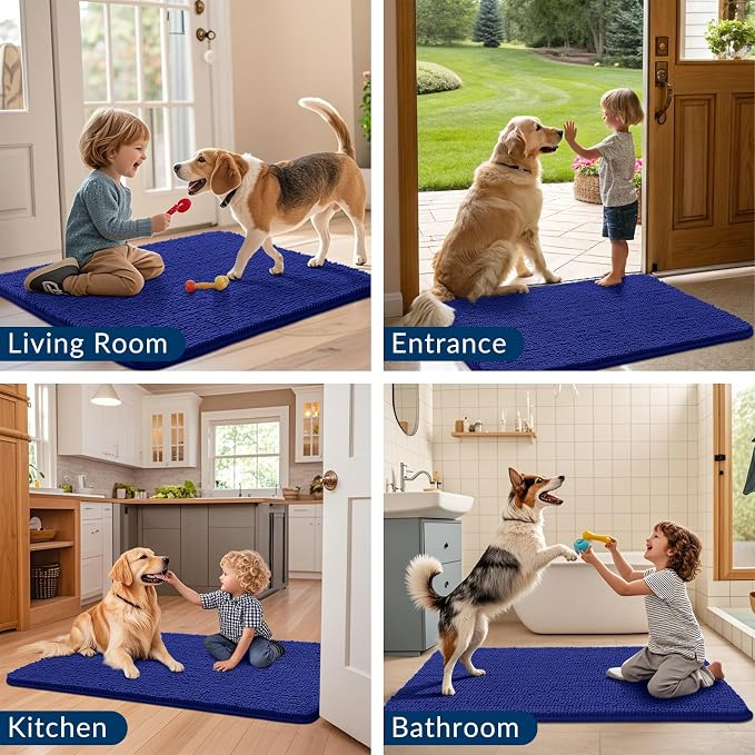 Smiry Dog Door Mat for Muddy Paws 36x24, Absorbent Dirt Trapper, Non-Slip