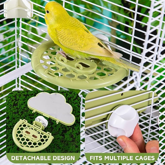 Bird Mirror with Perch Stand, Bird Toys for Parakeet Cockatiel Conure Lovebirds Finch Canaries (Green)