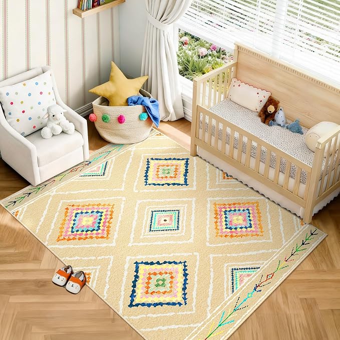 BESTSWEETIE Area Rug 6x9 Rug Machine Washable Non-Slip Low Pile Print Pattern