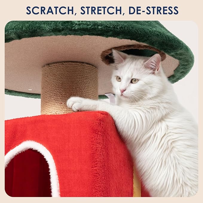 60" Tall Christmas Cat Tree with Three Entrances, Stable Christmas Cat Tower with Scratching Posts and Gift Box, for Indoor Cats (60" Tall)
