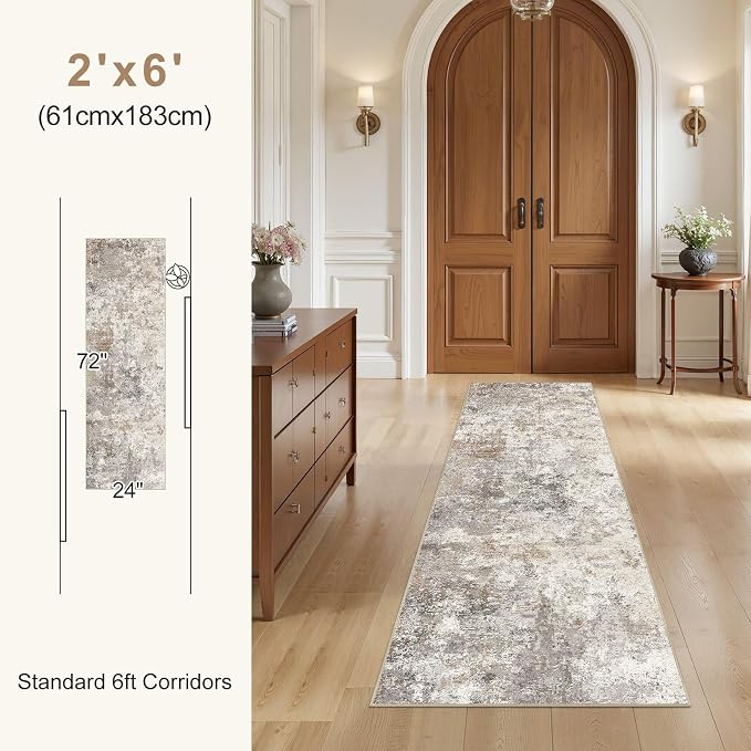 UERMEI 2x6 Washable Runner Rug for Hallway, Non Slip Low Pile Kitchen Carpet