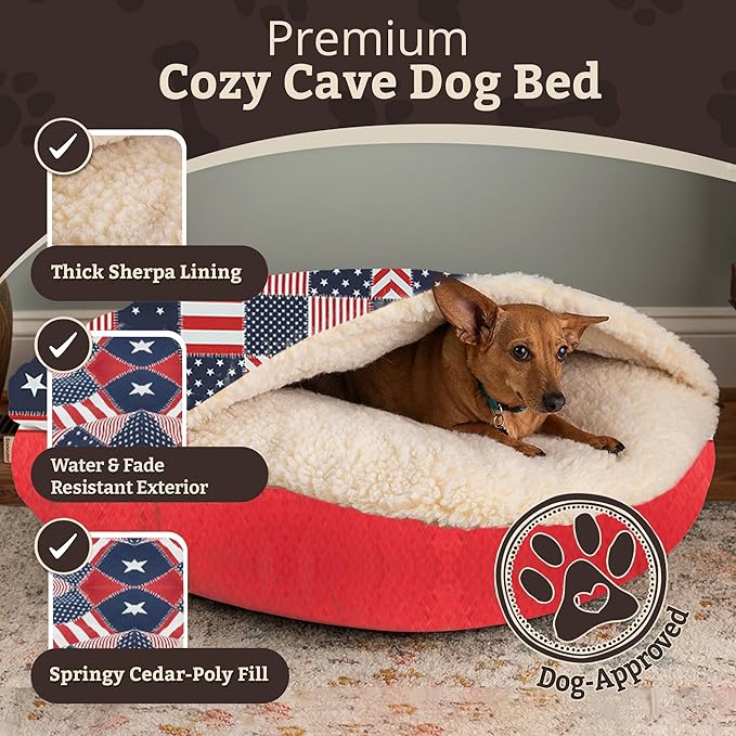 Snoozer Luxury Cozy Cave Pet Bed, Wag Collection, Small - Starpatch Red Diamond