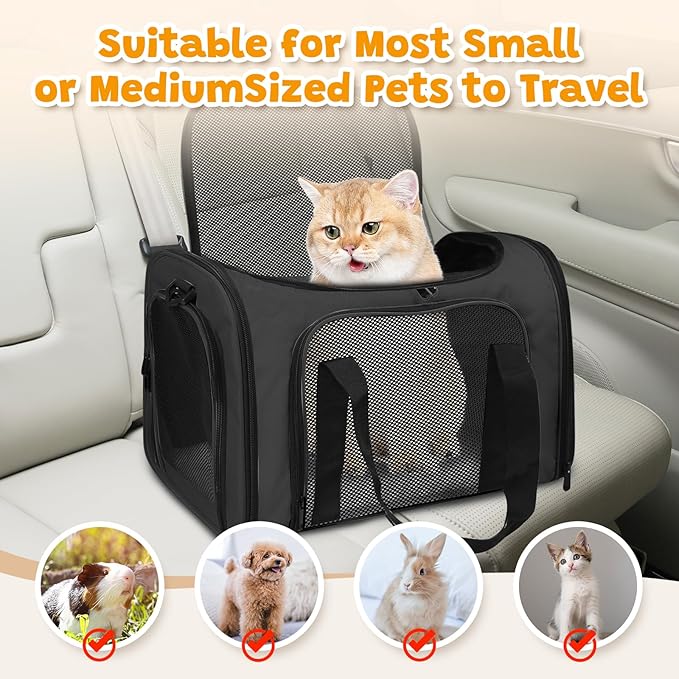 Cat Carrier Soft for Pets Up to 25 Lbs, Cat Travel Bag Soft-Sided with Padded Shoulder Strap, Pet Dog Carriers for Small Dogs Travel Puppy Carry Airline Approved, Black