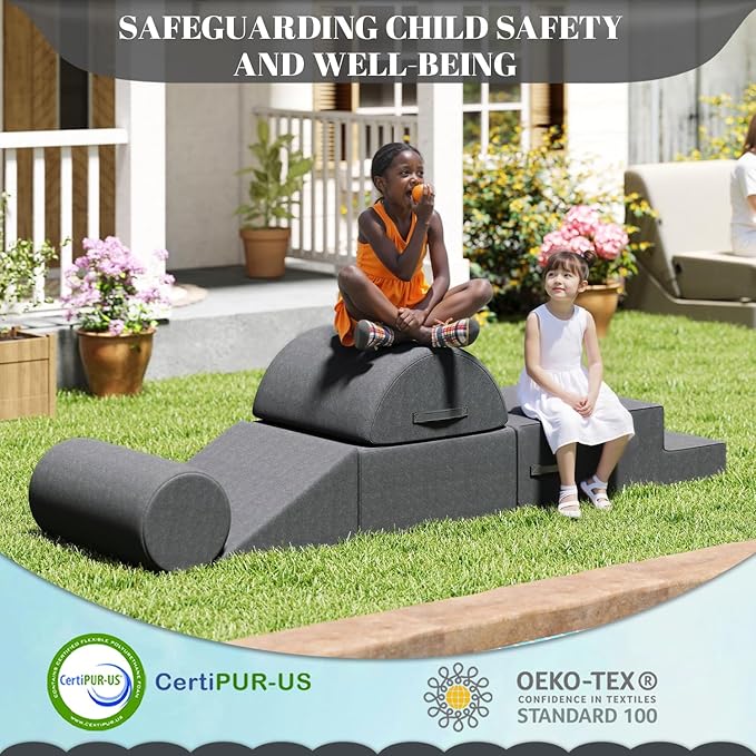 jela Foam Blocks 6Pcs Soft Play Equipment Waterproof Fabric, UV Resistant Toddler Climbing Toys Indoor& Outdoor Soft Play Climbing for Toddlers, Lightweight Climbing Blocks for Babies, Kids (Darkgrey)