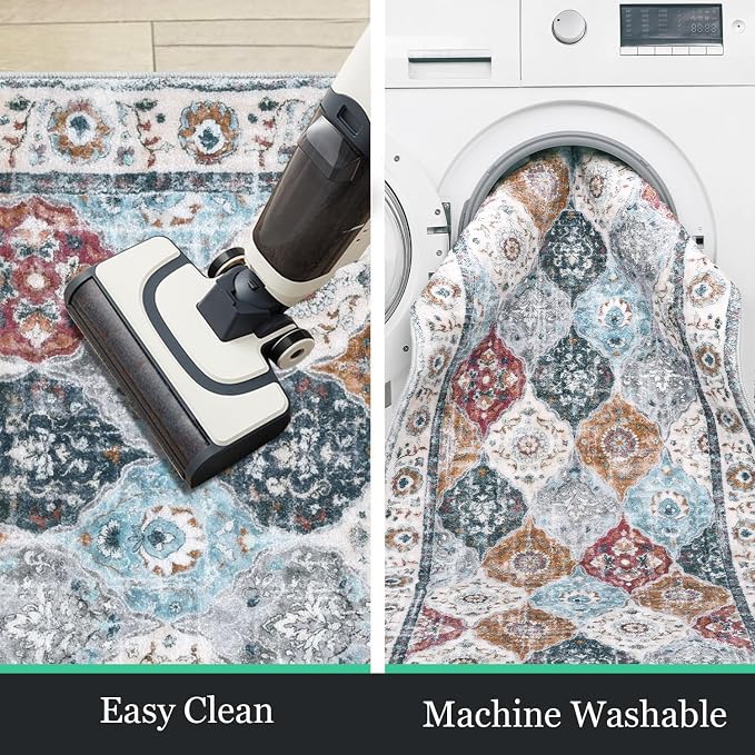HEBE Hallway Runner Rug 2'8"x8' Washable Vintage Distressed Area Rugs Non Slip