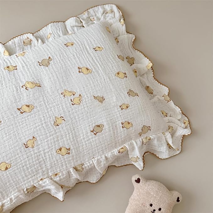 BuLuTu Cute Toddler Pillow Cases Cotton Muslin Toddler Pillowcase 1 PC, Ultra Soft Small Pillowcase Fits Toddler Pillow Sized 12"x16"/13"x18"/14"x19", Enveloped Closure Kids Girls Boys Pillowcases