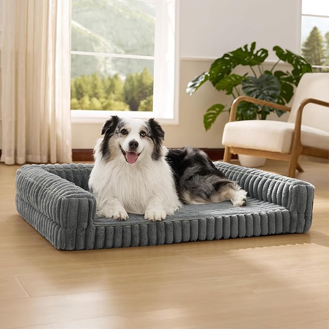Bedsure ComfyFleece Orthopedic Dog Bed with Waterproof Dog Blanket for Extra Large Dogs, Grey