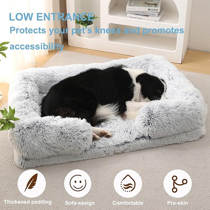 Dog Beds Large Sized dog Orthopedic, Sofa Dog Bed with Waterproof Lining and Nonskid Bottom, Rectangle Washable Dog Bed for Medium Small Dogs and Cats Comfortable ( Color : Gray , Size : 51 x 35" )