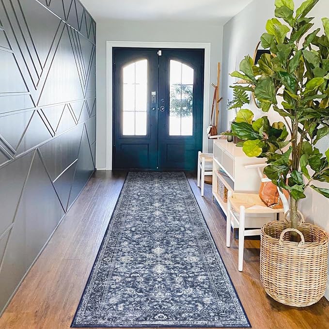 KILOCOCO Runner for Hallway 2.6x10 Runner Rug Printed Vintage Floral Washable