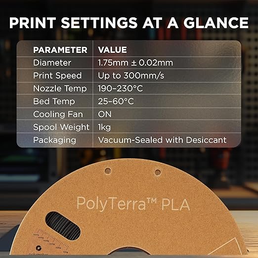 Polymaker Matte PLA Filament Charcoal Black 1.75mm 1kg 3D Printing Filament, PolyTerra 3D Printer PLA Filament
