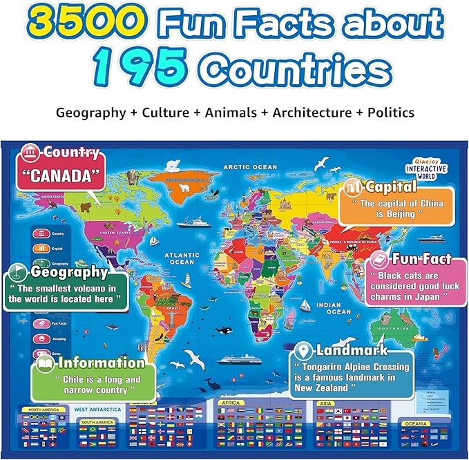 Bilingual Interactive for Kids Talking USA Map World Map for Kids Learning, Geography Toys Games Educational Electronic Map Personalized Gift/Toys for 4 5 6 7 8 9 10 Year Old Girls/Boys