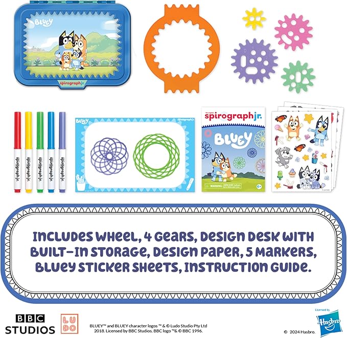 Spirograph Jr Bluey Toys - Toddler Arts and Crafts, Drawing Art Kit, Toddler Activities, Bluey Stickers, Drawing Pad, Jumbo Gears, Washable Markers, Unleash Your Child Inner Artist, Ages 3+