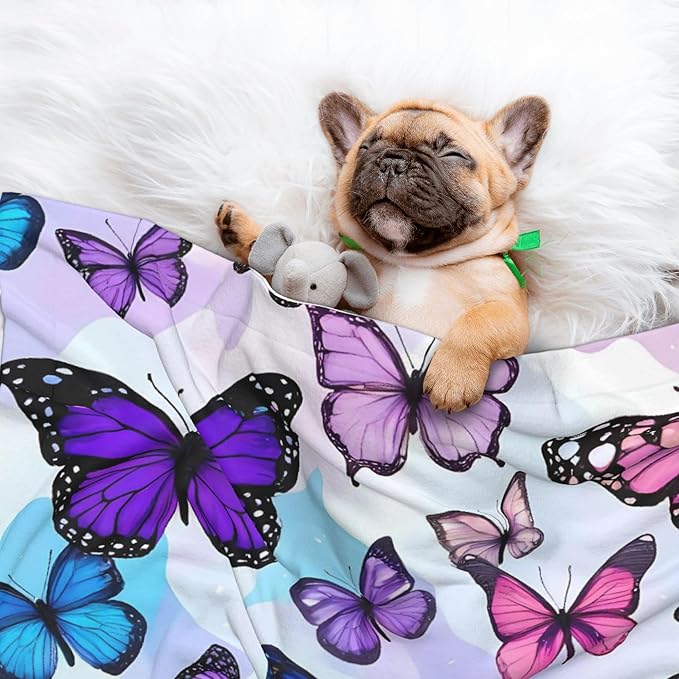 Waterproof Dog Blanket Soft Pet Blanket for Puppy Cat, Fleece Cat Throw Blankets for Furniture Bed Couch Sofa Reversible - Flying Butterflies
