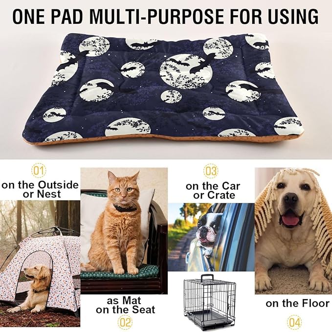 Halloween Bat Moon Pet Bed Cute Dog Bed Mat Absorbing Non Slip Pad Pet Sleeping Mat for Small, Medium, and Large Dogs Puppy Cat 24 in x 18 in
