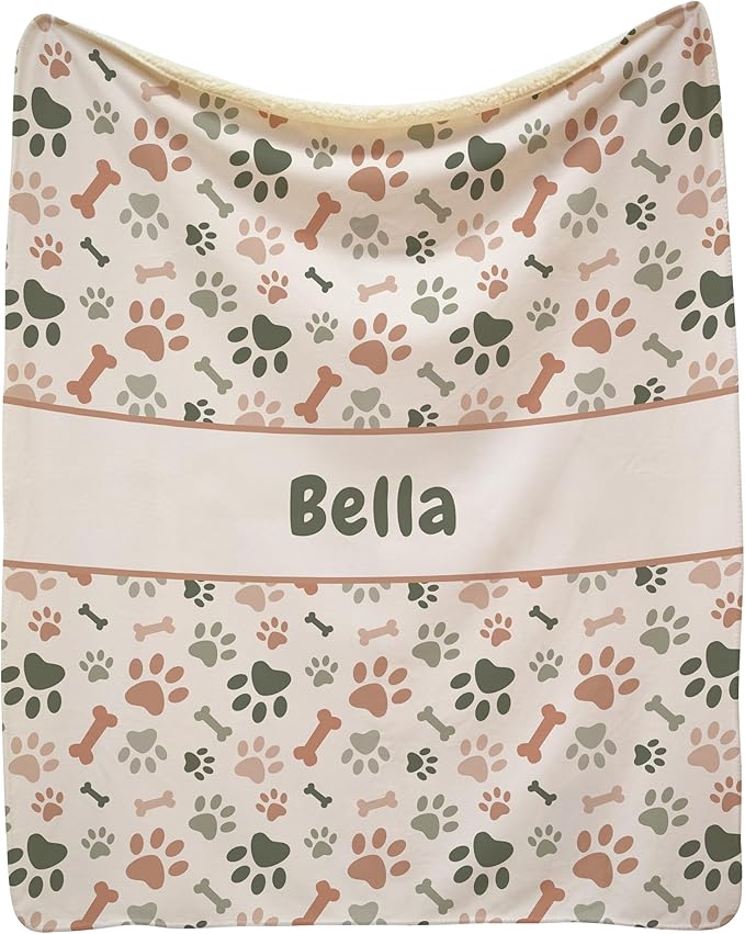 Prints Next Day – Custom 60" x 80" Sherpa Pet Lightweight Blanket Personalized with Pet Lightweight's Name - Paw Pattern - Gift for Dog Owners - Printed in America