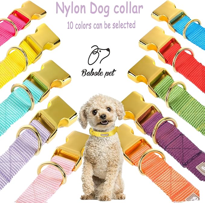 Nylon Dog Collar - Adjustable Yellow Soft Webbing Dog Collars for Small Medium Large Dogs Boy Girl Puppy Collar with Safety Metal Buckle M