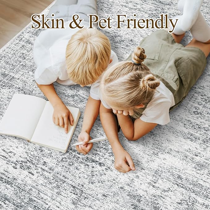 Soalmost 9x12 Area Rugs for Living Room, Non Slip Machine Washable Vintage Rugs