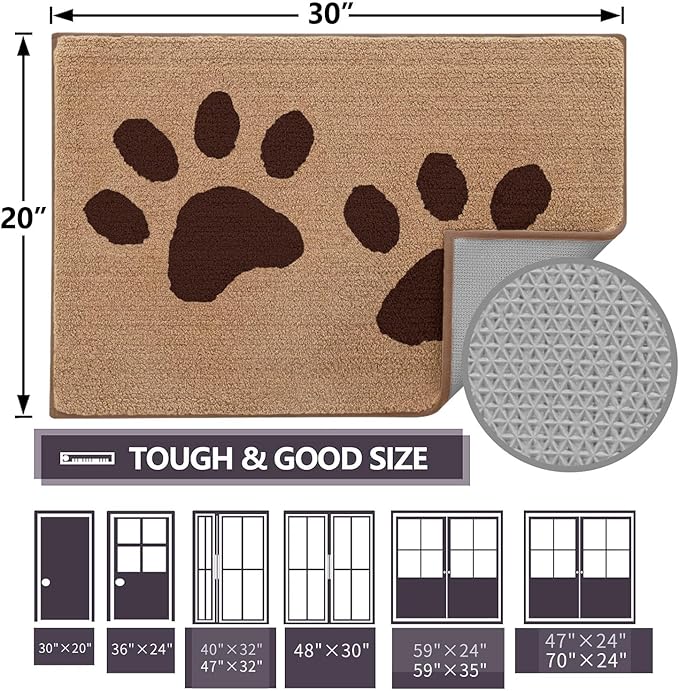 Buganda Dog Door Mat for Muddy Paws, Absorbent Dirt Trapper Washable Indoor Doormats, Non Slip Low-Profile Mud Mat for Dogs, Front Entrance Doormat for Inside Floor (59x24 Inches, Beige)