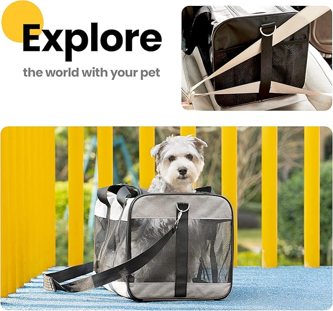 Dog Carrier Soft Sided, Large Cat Carrier with Inner Safety Leash, Pet Transport Carrier for Large Cats and Medium Dogs up to 20 Lbs, Collapsible Travel Puppy Carrier Bag -Blue L