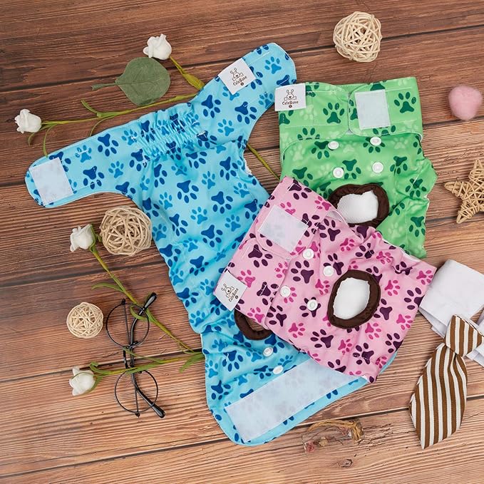 CuteBone Dog Diapers Female Washable Small Medium Large 3 Pack Reusable Doggie Diapers Puppy Period Pants for Doggy Heat Cycle Peeing