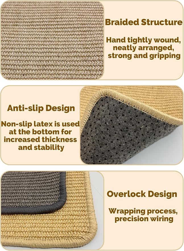 Lagre Rabbit Scratcher Mat 2 Pack Natural Sisal Bunny Scratching Mats, Small Animal Scratch Pad Rug for Indoor Grinding Claw Pad for Guinea Pigs Chinchillas (Beige)