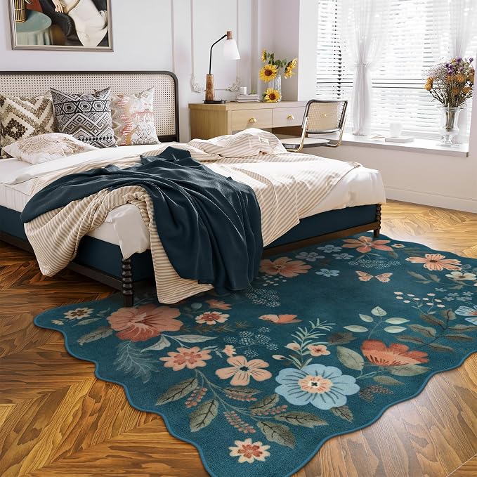 Lahome Floral Washable Area Rug, Ultra-Thin Soft Non-Slip Stain Resistant