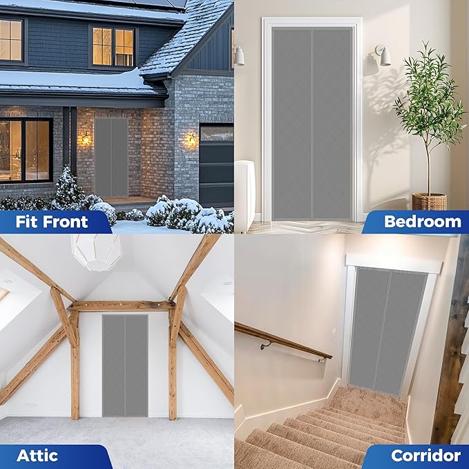 Magnetic Thermal Insulated Door Curtain Cover Block fit 36x82inch Door,Curtains Itself Size 38x84inch Cotton Thermal Curtain for Winter, Thermal Doors Curtain for Doors Blocking Wind and Snow