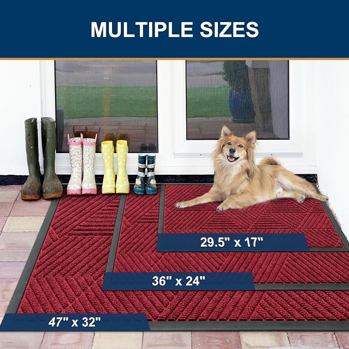 Smiry Front Door Mat Outside Entrance, Heavy Duty Sturdy Natural Rubber Doormat