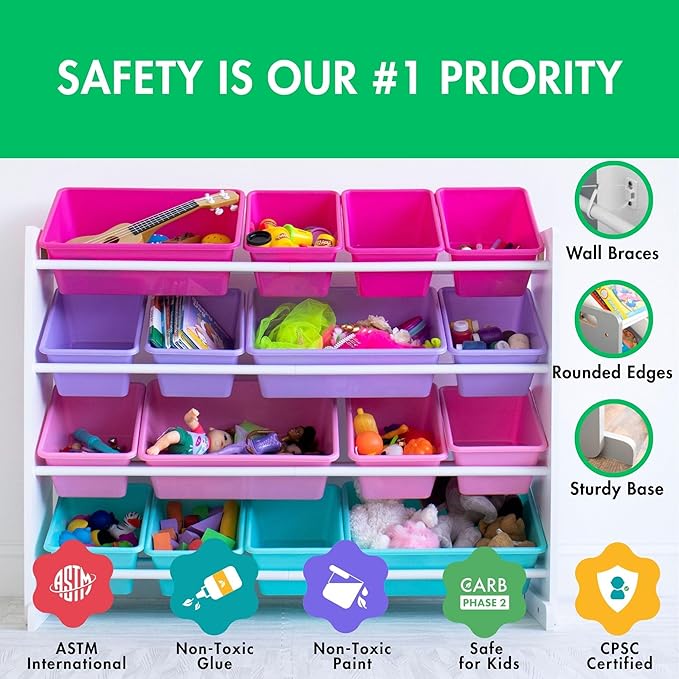 Humble Crew Supersized Toy Storage Organizer with 16 Removable Bins, White/Blue/Pink/Purple – Large Toy Storage for Toddlers Ideal for Kids' Rooms, Playrooms, and Nurseries - Modern Toy Bins for Kids