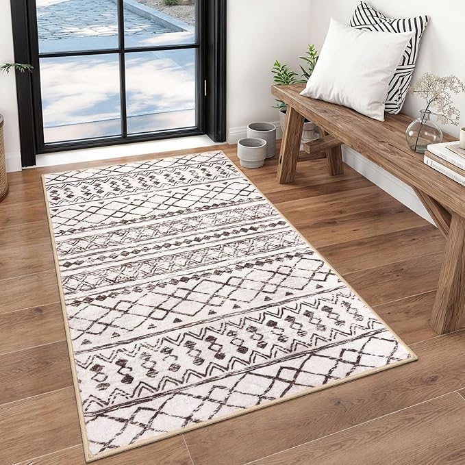 KUTA 3x5 Entryway Rug, Ultra Soft Distressed Geometric Print Throw Carpet