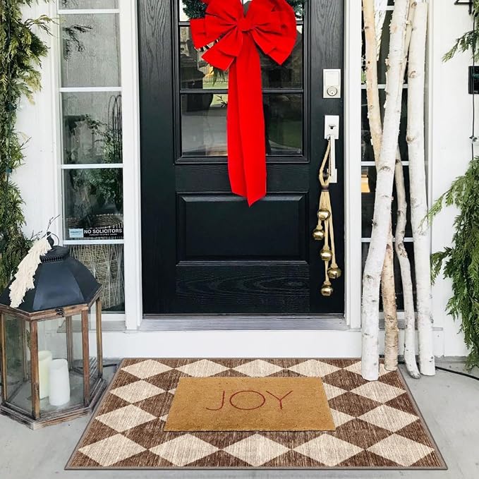 Front Door Rug - 2x3 Brown Beige Non-Slip Washable Doormat Indoor Outdoor Mat