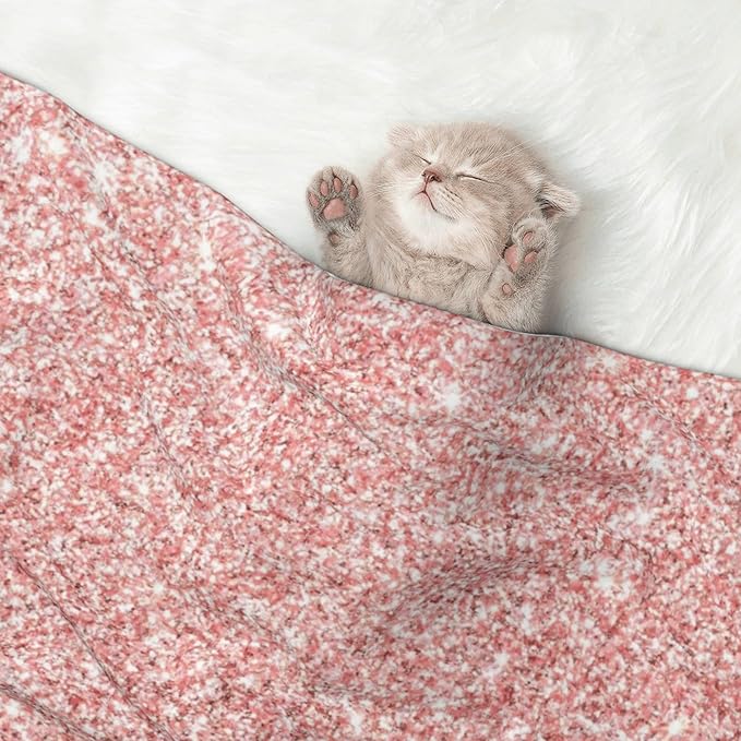 Waterproof Dog Blanket Soft Pet Blanket for Puppy Cat, Fleece Cat Throw Blankets for Furniture Bed Couch Sofa Reversible - Rose Gold Glitter 1