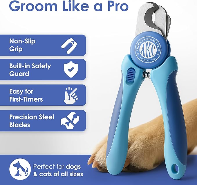 AKC - Dog & Cat Nail Clippers & Filer | Professional Pet Grooming Tool with Stainless Steel Blades | Safety Guard & Easy Grip Handle | Durable & Anti-Slip | Safe for Small, Medium & Large Pets