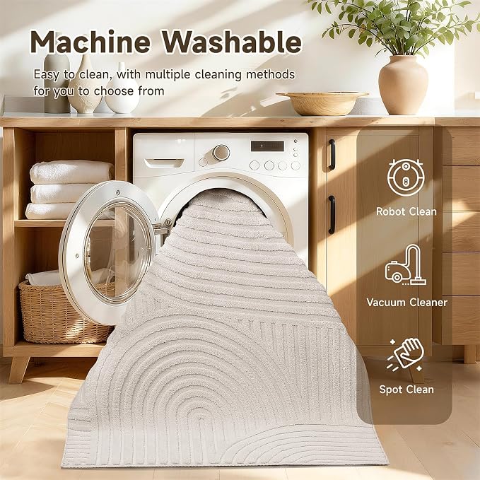 Pauwer 3x8 Washable Area Rugs for Living Room Modern Beige Solid Color Soft