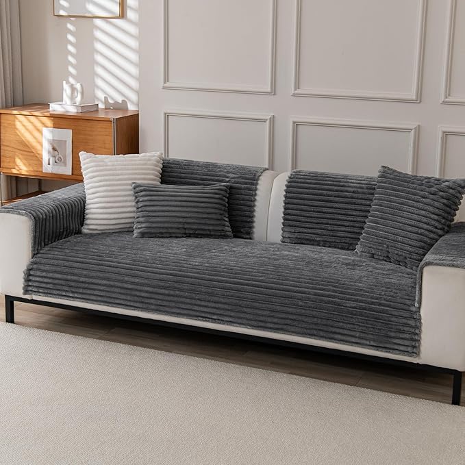 Waterproof Couch Cover for Dogs, Sofa Covers Washable & Non-Slip, Soft Dog Bed Blanket Protector for Sectional, Loveseat, Living Room Furniture (Dark Grey, 35"x 74" 1 Pack)