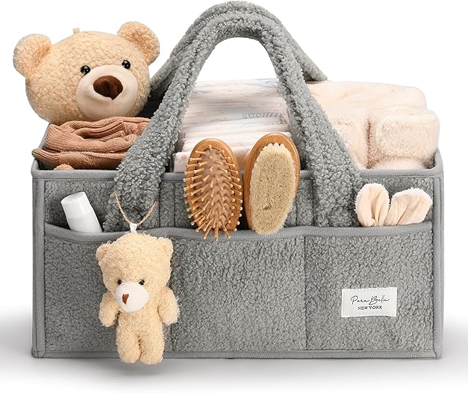 PeraBella Baby Diaper Caddy Organizer with Handle, Boy & Girl Shower Gift Basket, Portable Diaper Storage Basket Bin for Wipes, Newborn Baby Essentials Registry Search Must Haves, Car Caddy Organizer
