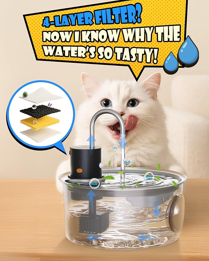 Wireless Cat Water Fountain Stainless Steel, Cordless Automatic Pet Water Dispenser for Cats Indoor, Small Dogs, 108oz/3.2L Rechargeable Pet Drinking Fountain with Motion Sensor