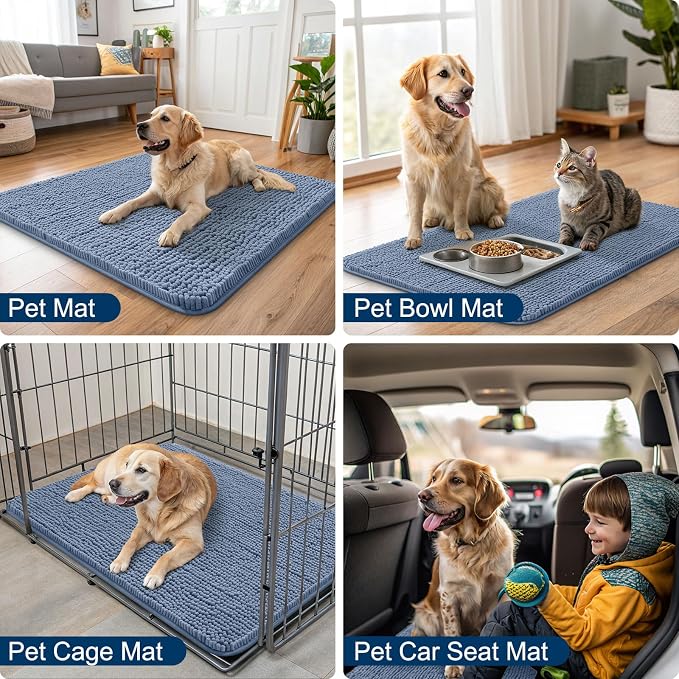 Smiry Dog Door Mat for Muddy Paws 44x24, Absorbent Dirt Trapper, Non-Slip