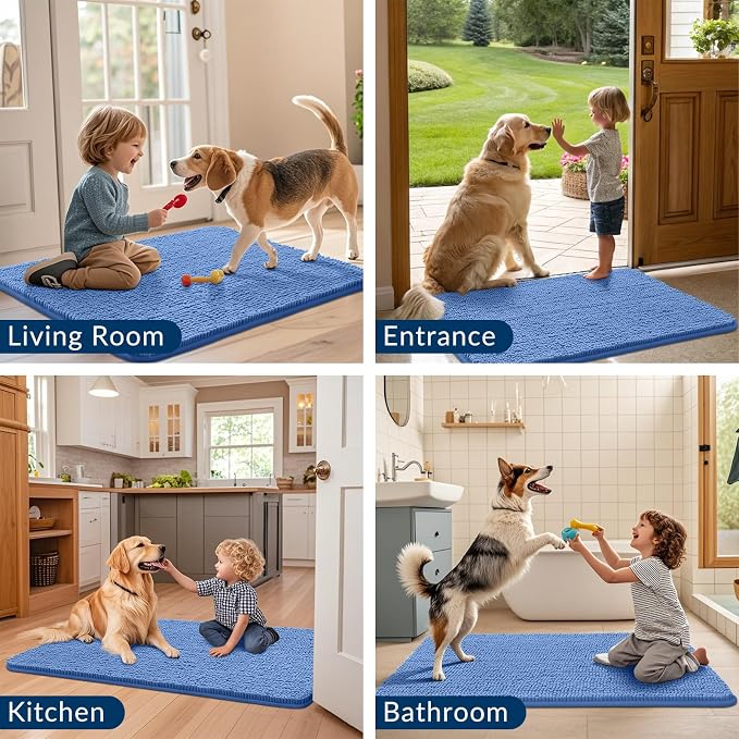 Smiry Dog Door Mat for Muddy Paws 30x20, Absorbent Dirt Trapper, Non-Slip