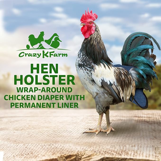 Hen Holster Bird Diaper, Wrap Around - for Hens, Roosters, Ducks, Geese, Leak-Proof Design, Comfortable Fleece Strap Bird Harness with Sewn-in Liner, Secure Hook and Loop Closure - S/M, Denim