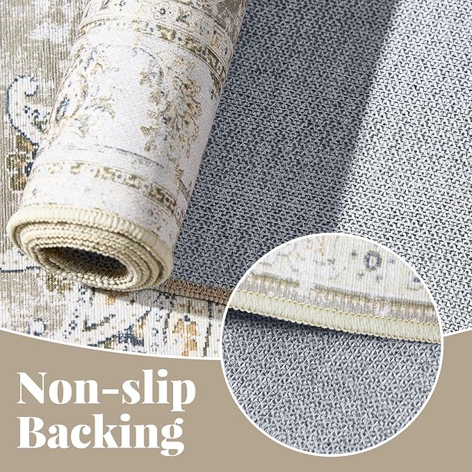jinchan Hallway Runner Rug 2x10 Machine Washable Runner Rug Taupe Vintage Floral Design Non-Slip Ultra-Thin for Kitchen Laundry Room Bedroom Farmhouse (2‘x10',Taupe)