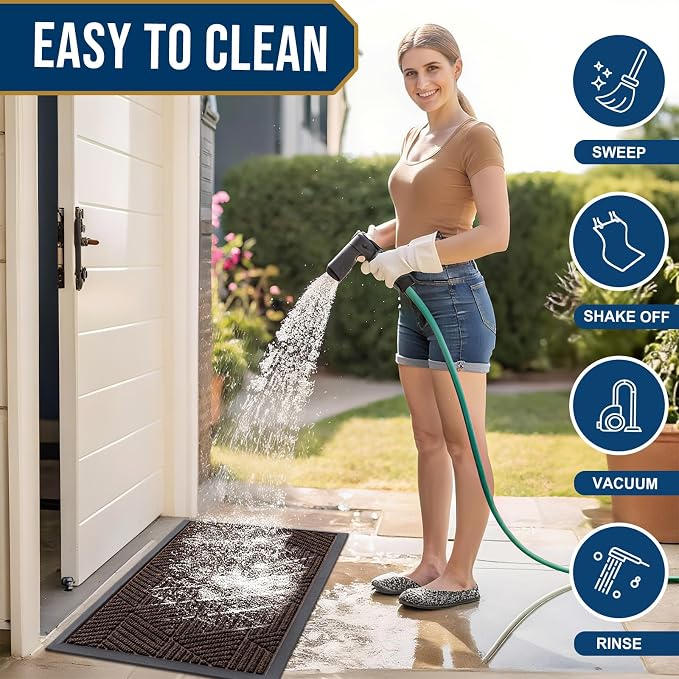 Smiry Front Door Mat Outside Entrance, Heavy Duty Sturdy Natural Rubber Doormat