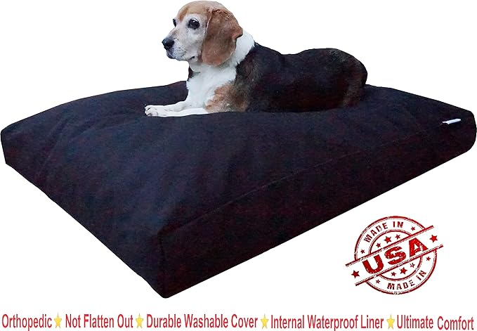 Dogbed4less Memory Foam Dog Bed for Small to Medium Dogs, Waterproof Lining and Machine Washable Durable Pet Bed Canvas Cover 37X27 Pillow, Black