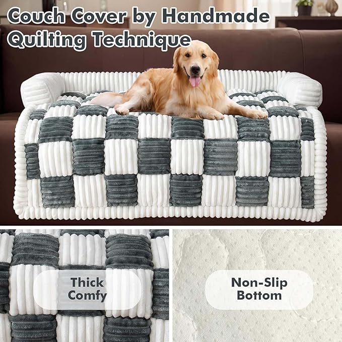 Pet Couch Covers for Sofa, Cat Dog Couch Cover Protector, Dog Bed Mat for Sofa Couch Furniture Protector Cream Square Plaid Cozy Dog Couch Cover