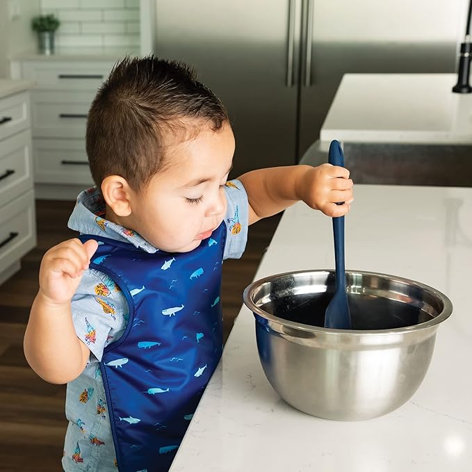 Tiny Twinkle Mess Proof Baby Bib - Waterproof & Lightweight Baby-Led Weaning Apron | 100% Recycled Polyester, Easy Clean & Machine Washable (Ocean Life, Small 6-24 Months)