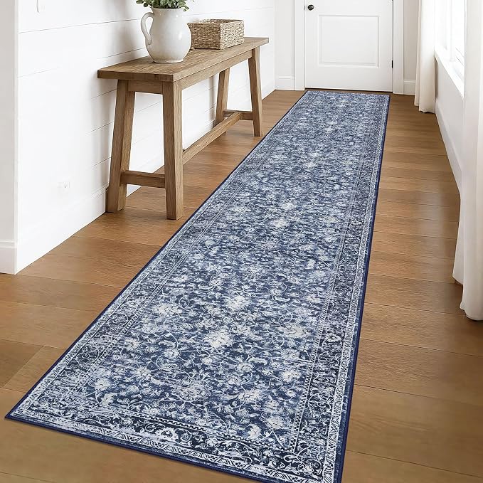KILOCOCO Runner for Hallway 2.6x16 Runner Rug Printed Vintage Floral Washable