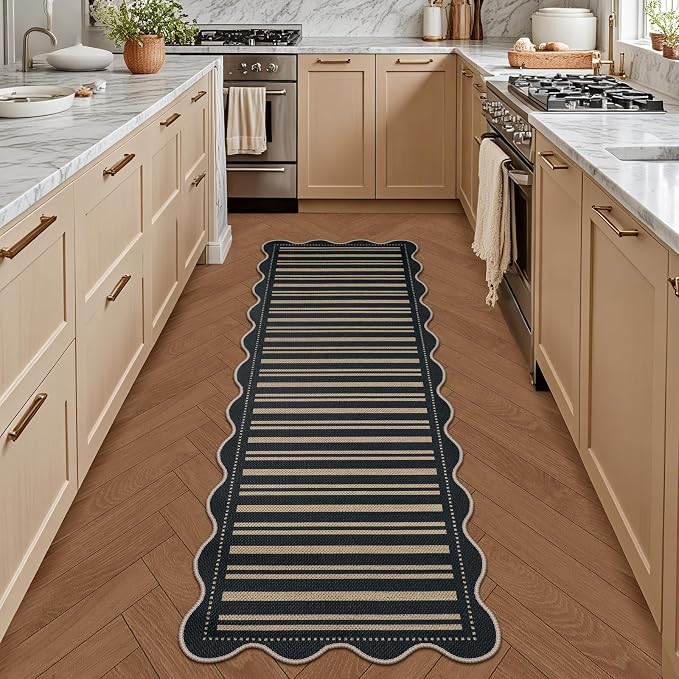 Striped Easy Jute Runner Rug, 2x6 Kitchen Rug Non Slip Washable Outdoor Runner