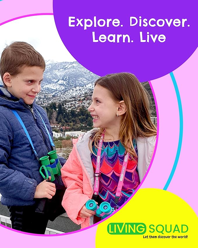 Kids Binoculars 8x21- Kids Gift Aged 3-12, Shock Proof Compact Binoculars for Child Set- Neck Strap, Compass, Carabiner, Case- High-Resolution Optics Boy & Girl Gift Toy for Bird Watching, Camping